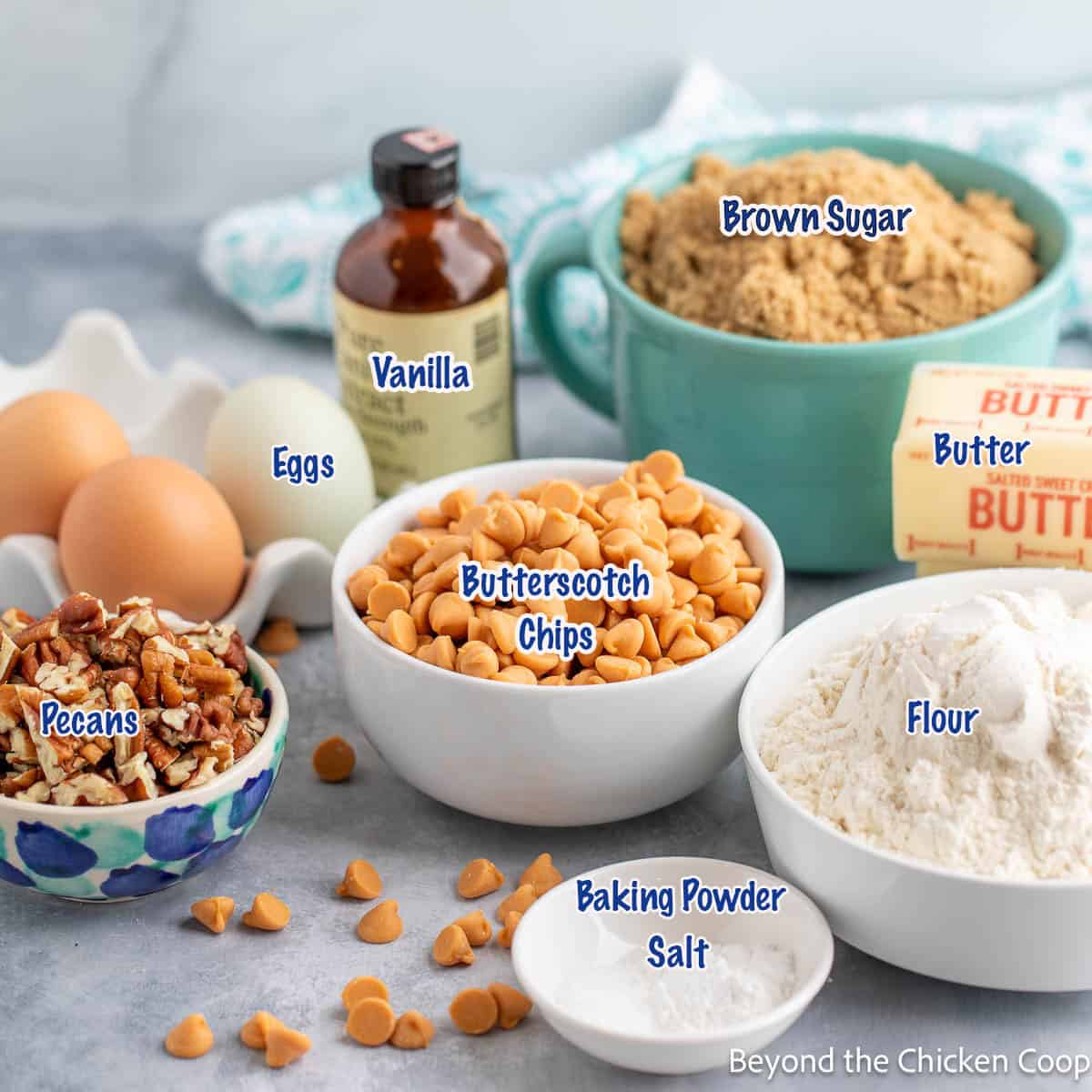 Ingredients for making butterscotch bars. 